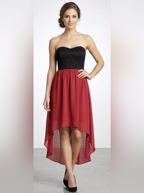 Vintage Y2K UVA Line Black Lace Red High-Low Strapless Dress NWT Large